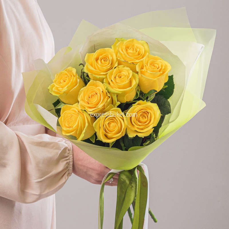 Желтый стиль 9 роз